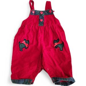 Vintage Red Corduroy Overalls‎ Coveralls 3-6 Months Primary Scottie Dog Plaid